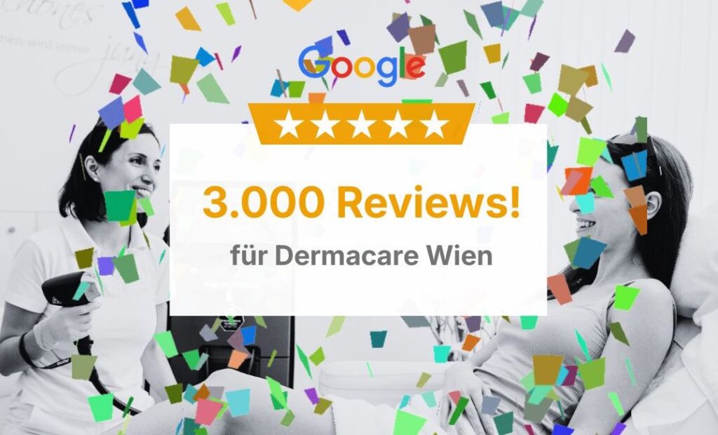 Hier sieht man die die 3000 Reviews von Dermacare auf Google